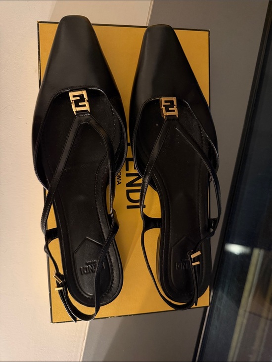 Fendi Shoes - Fendi Black Leather Pointed Slingback Mules with Gold FF Accent